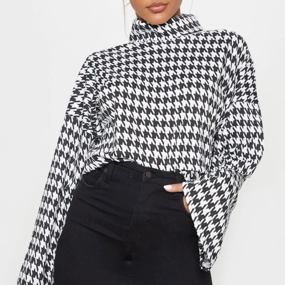 Mono Dogtooth Print Roll Neck Oversized Sweater - Picture 2 of 2
